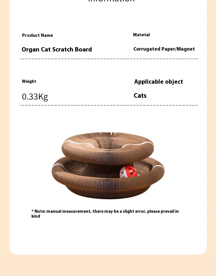 Organ cat scratch board foldable cat toy with bell for self fun and relaxation, cat scratch resistant corrugated paper, scratch