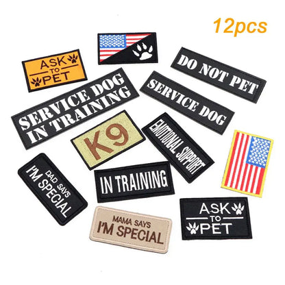 12 Pieces Tactical Patch Bundle for Dog Vest Harness Collar Personalized Patches Tags Sticker K9 Label Military Service Dog