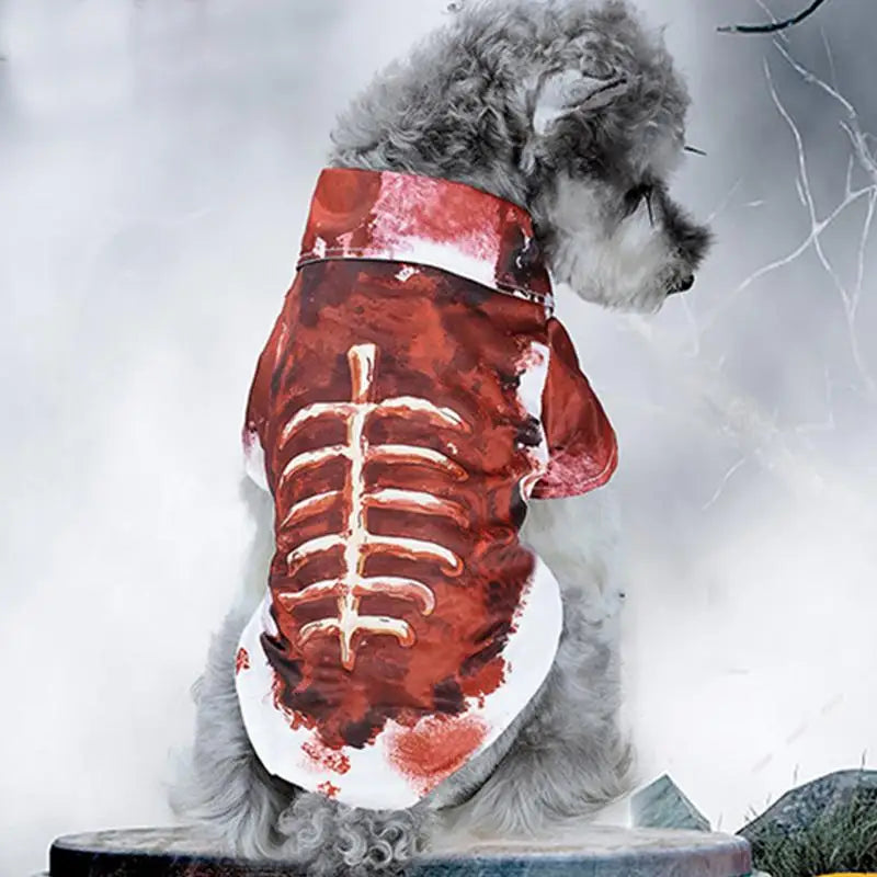Cat Halloween Costumes Spooky Pet Blood Shirt Printed Pet Dog Clothes Bloody Skeleton Clothes Dress up for Small Medium Large