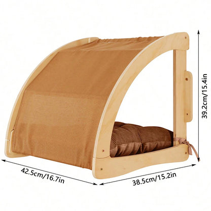 1 Piece Wooden Cat Wall Mounted House or Hammock with Climbing Ladder and Scratching Post for Kitten Playing and Sleeping