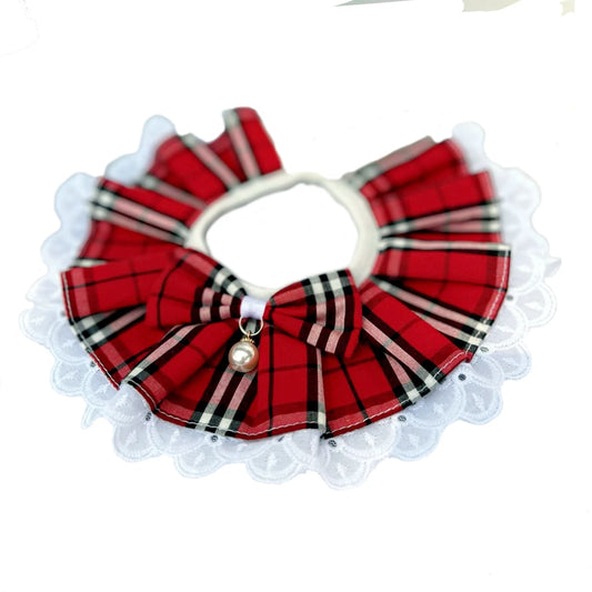 Puppy Cat Scarf  for Cats, Hairless Cat Lace Bibs with Pearl Bows Neck Strap, Pet Costume Accessories Plaid Dots Floral Pattern