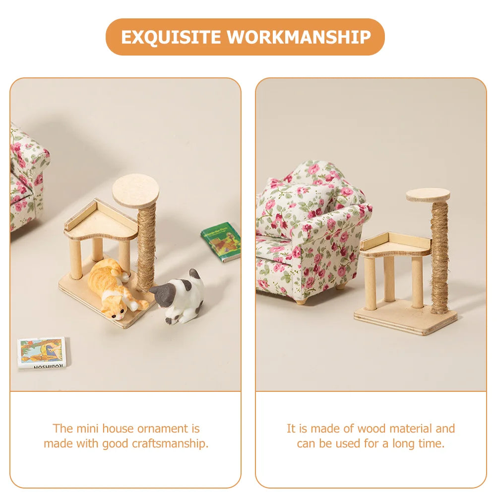 Miniature Cat Climbing Frame Tree House Layout Prop Furniture Model Birch Adornment Ornament Mother Child Wooden