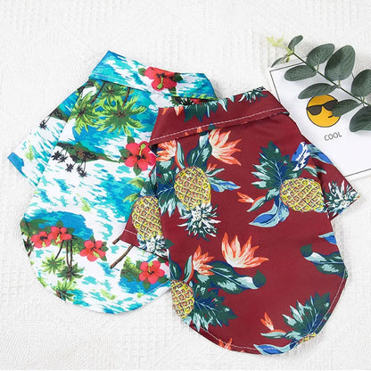 Summer Dog Shirt Hawaiian Beach Pet Clothing Coconut Tree Flower Print Puppy T-Shirt for Small Dogs Cats Vest Camp Shirt for Pug