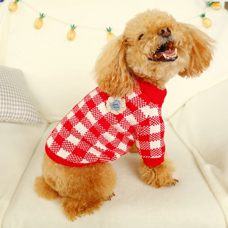Luxury Designer Warm Winter Clothes for Pets Wool Knitting Floral New Year York Dog Sweaters Sphinx Cat Christmas Puppy Clothing