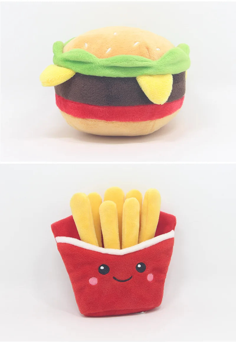 Hamburger pet plush toy sound toy fries burger milkshake cup with BB sound paper