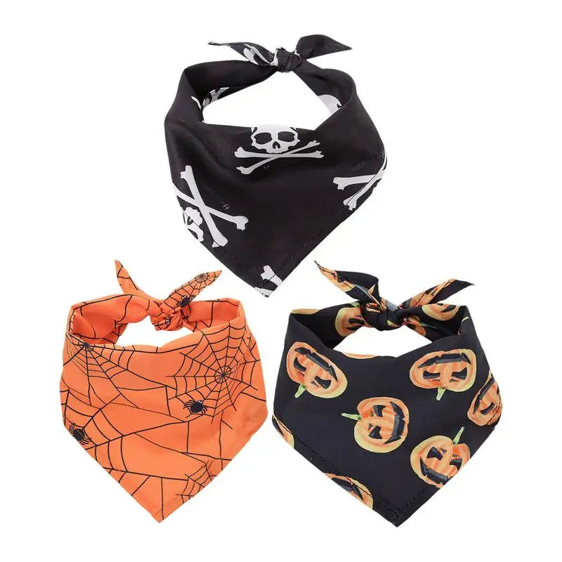 Dog Scarf Pet Costume Saliva Towel Adjustable Pumpkin Dog Scarf Triangle Pet Scarf Skull Washable For Boy Girl Toy