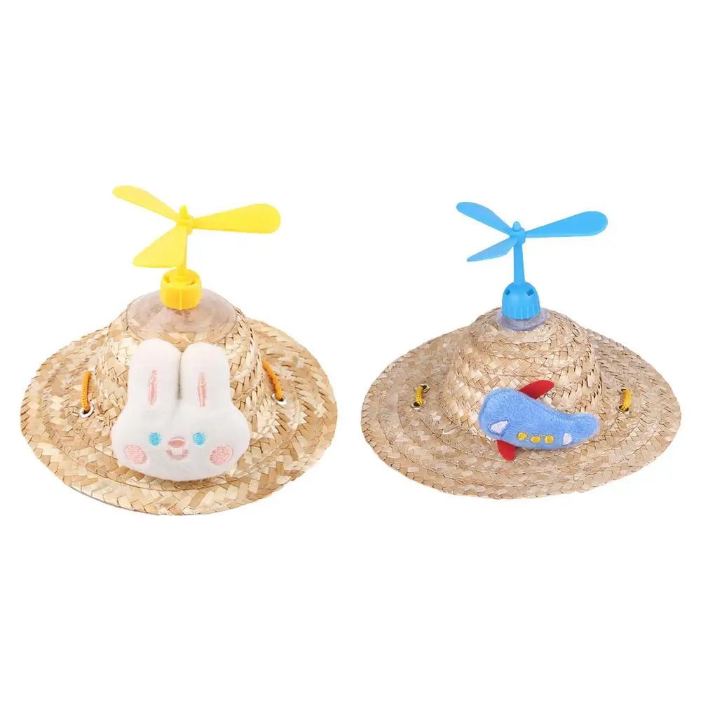 Hats for Cats Cute Woven Caps with Propeller for Dogs Puppy Sun Bucket Caps Small Dog Sombrero Hat Mexican Party Photo Prop