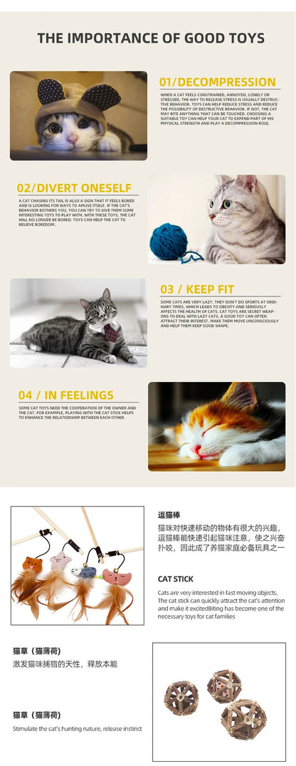 Cat Toy Cat Teaser Sticks Black Pole Plastic Bell Ball Cat Teaser Stick Model Cat Teaser Stick With Built-in Cat Toy