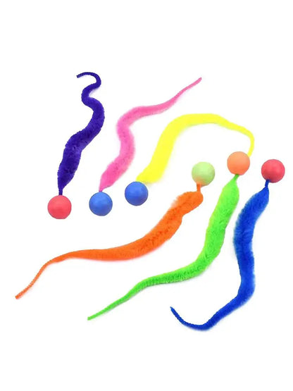 6pcs/set Cat Ball Toy Cat Tail Toy Cat Interactive Ball Creative Fuzzy Toys Bouncy Tails Cat Toy Cat Chaser Toy Kitten Playing