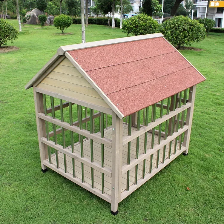 Outdoor Waterproof Solid Wood Stainless Steel Anti-corrosion Kennel Rainproof Large Dog House Golden Retriever Kennel Small Hous