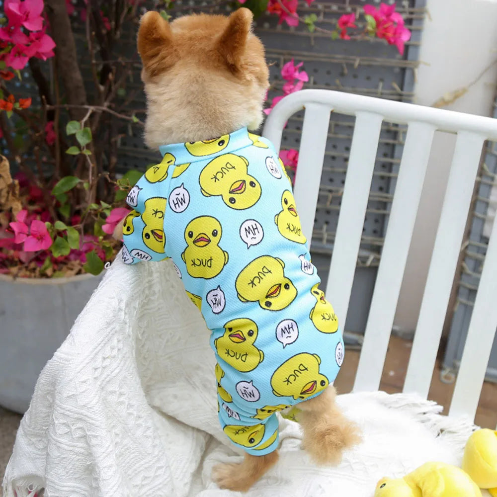 Dog Jumpsuit Puppy Dog Onesies Clothes Cat Dog Soft Pajamas Cute Duck Printed Pet Shirt Bodysuits for Teddy Pomeranian Apparel