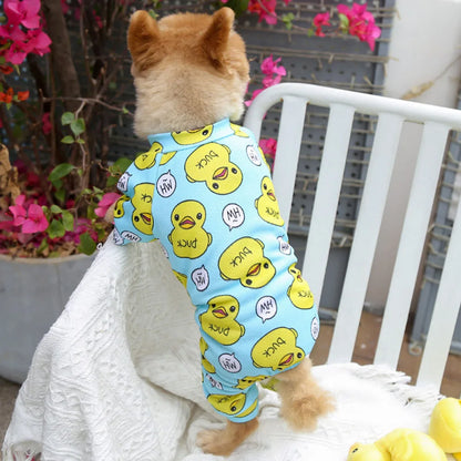 Dog Jumpsuit Puppy Dog Onesies Clothes Cat Dog Soft Pajamas Cute Duck Printed Pet Shirt Bodysuits for Teddy Pomeranian Apparel