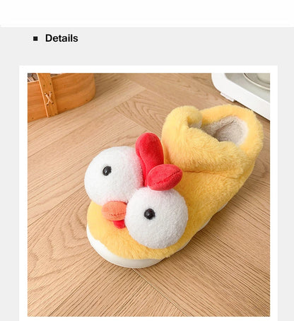 Women New Cute Cartoon Indoor Slippers Female Funny Yellow Chicken Winter Warm Fluffy Shoes Couples Home Floor Cotton Slippers