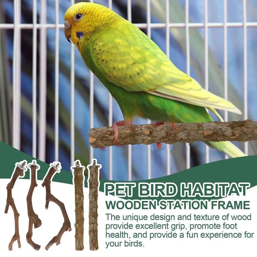 Parrot Perch 5PCS Natural Wooden Cockatiel Perch Exercise Training Branches Parrot Stand Cage Accessories For Small Or Medium