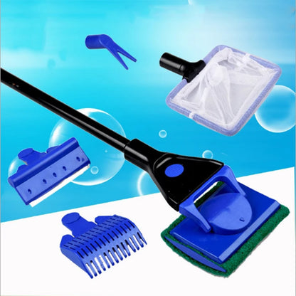 5 in 1 Aquarium Tank Cleaner Set Fish Net Gravel Rake Algae Scraper Fork Sponge Brush Glass Cleaner For Aquarium Cleaning Tools