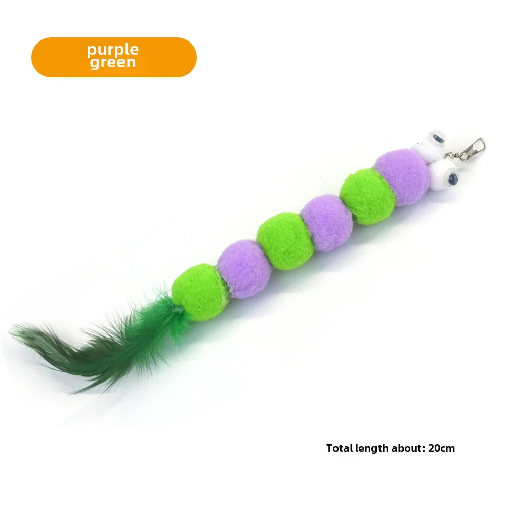 Cross-border cat teasing stick replacement head rainbow caterpillar wood teana stick cat toy funny cat bell hair ball replace...