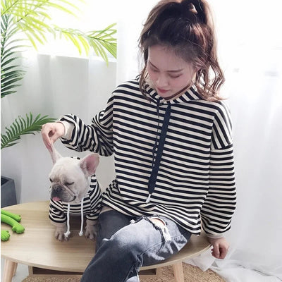autumn winter fleece pet clothes dog hooded pet parent-child clothing stripe French Teddy small dog cat clothing