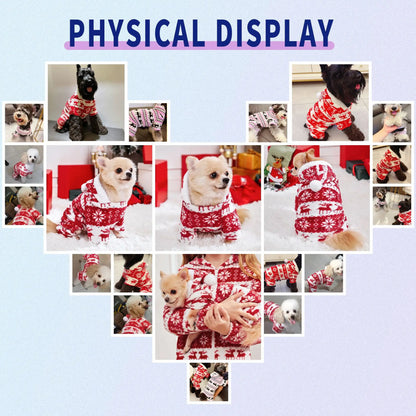 Thermal Coral Fleece Christmas Dog Pajamas Onesie for Small Medium Large Dogs, Reindeer Print Winter Dog Clothes Hooded Jumpsuit