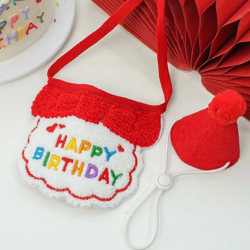 Lightweight Polyester Pet Cat Collars Birthday Decorate Puppy Chihuahua Saliva Necklace Cap Lace Up Adjustable Kitten Bandana