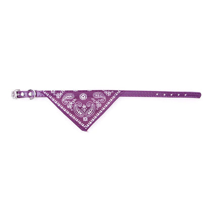 Small Dog Cat Bandana Collar Adjustable Puppy Dog Kitten Neckerchief PU Collar with Printed Triangular Scarf Pet Collar for Cat