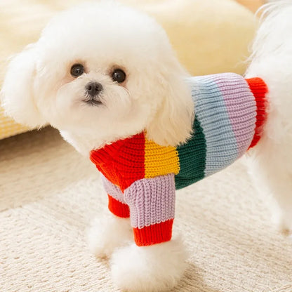 Winter Pet Warm Sweater Rainbow Striped Luxury Dog Clothes Pet Dog Coat Puppy Pullover Chihuahua Costume Cat Dog Knitted Coat