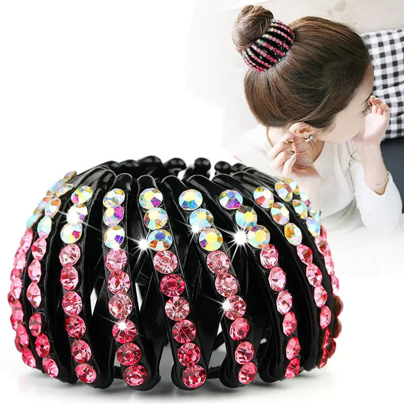 Women Bun Crystal Hair Claw Fashion Female Ponytail Headwear Horsetail Buckle Hair Clip Bird Nest Expanding Hair Accessories