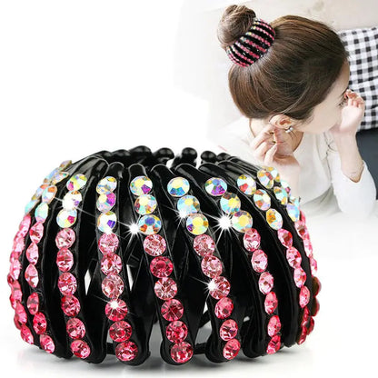 Women Bun Crystal Hair Claw Fashion Female Ponytail Headwear Horsetail Buckle Hair Clip Bird Nest Expanding Hair Accessories