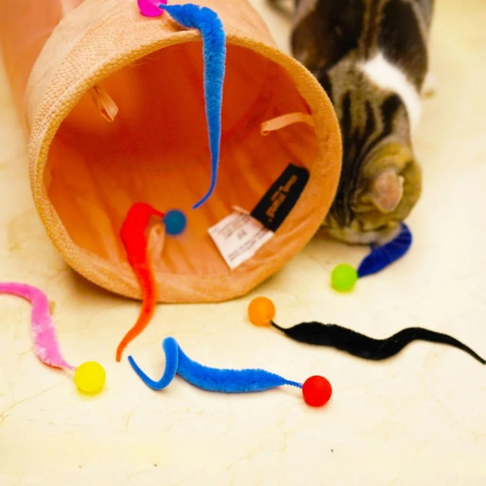 3Pcs/Set Pet Toy Caterpillar Elastic Ball Cat Toy Rainbow Worm Bouncing Ball Indoor Cat Caterpillar Elastic Interactive Toy
