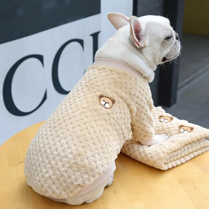 2024 New Warm Fleece Pet Clothes Cute Print Coat Small Medium Dog Cat Shirt Jacket Teddy French Bulldog Chihuahua Winter Outfit