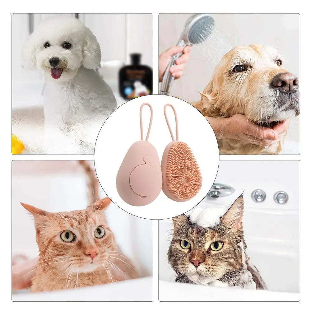 Dog Bath Scrubber Silicone Pet Shower Brush With Shampoo Dispenser Small Large Pet Hair Brush For Long Short Haired Cats Dogs