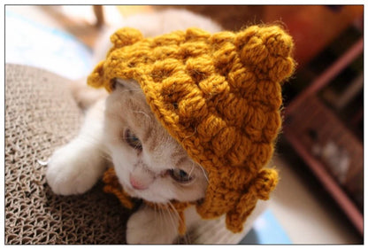 Winter Cosplay Buddha Pet Dog Hat Ginger Ear Protective Head Wear for Small Puppy New Year Lace Up Yorkshire Cat Accessories