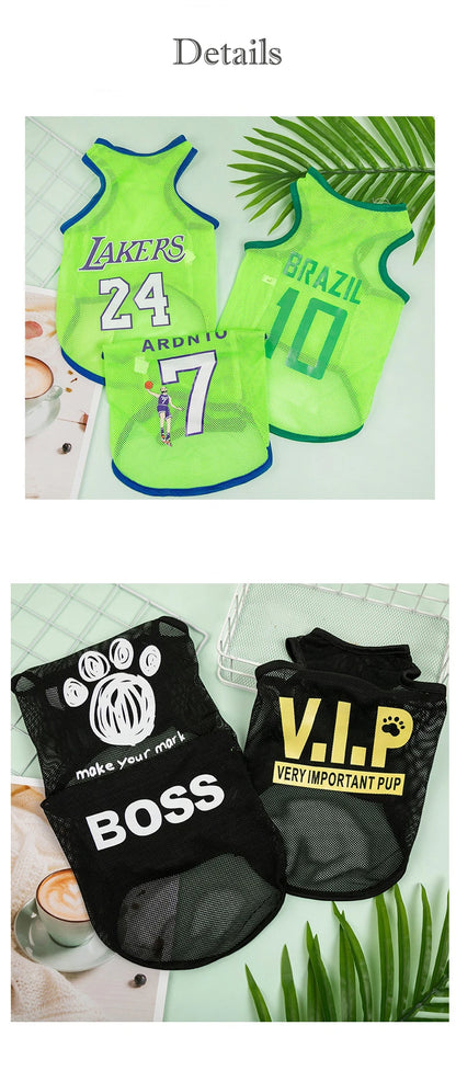 Sports Mesh Pet Clothes for Cats Number Print Sphinx Cat Vest Unisex Ice Cool York Dog Overalls Breathable Puppy Summer Clothing
