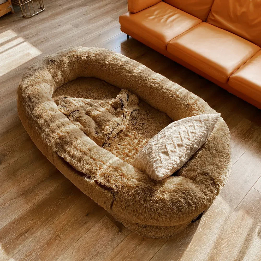 Cross-border explosion human kennel plush human dogbed winter warm sponge dog pad giant dog bed