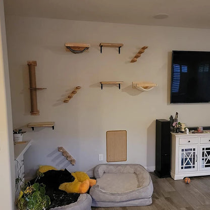 Wall Mounted Cat Climbing Shelves Cat Hammock with Ladder Cat Scratching Post and Jumping Platform for Wall Cat Playground
