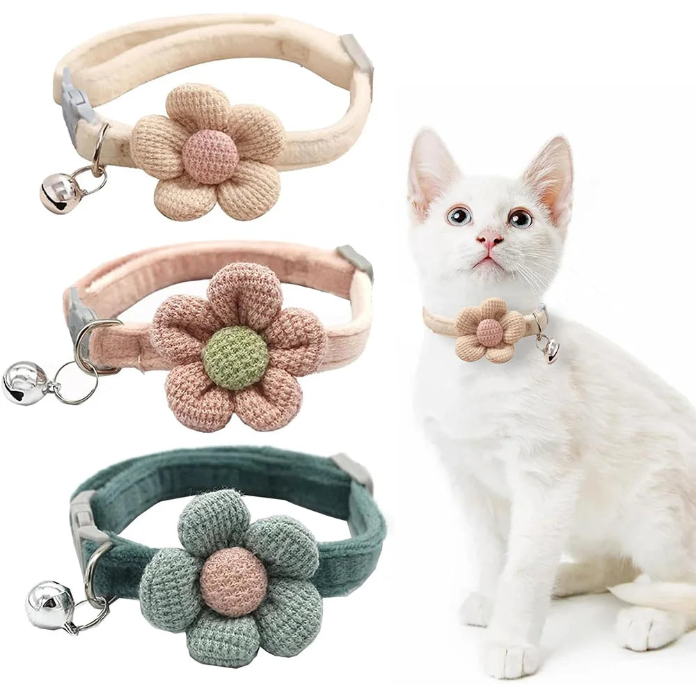 Cat Collar with Bells Flower Breakaway Adjustable Floral Flower Bowtie Collars Cute Collar Cat Accessoreis Pet Supplies