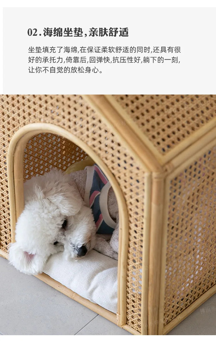 House Pet Bed Roof Kennel Rattan Cat Cat Bed Kitten Puppy Handmade Rattan Bed ins Korean Natural Rattan