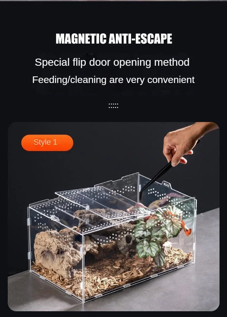 Reptile Acrylic Transparent Terrarium Breeding Box Turtle Cage Nano Arboreal Tarantula Enclosure Dearded Dragon Reptiles Habitat