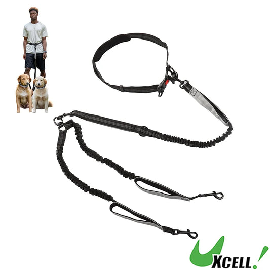 UXCELL Fashion Dog Leash for Two Large Dog Up to 330 Ib 6.6-7.6FT Long Hands Free Waist Leash for Dog Walking Dog Leads