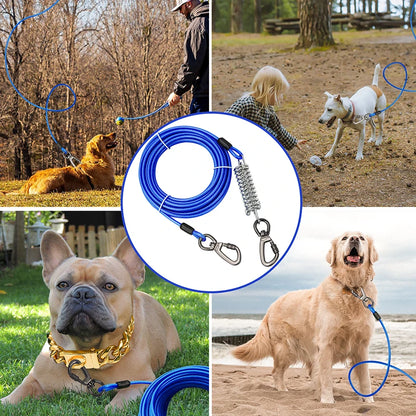Tie Out Cable Dog Leash with spring Durable Anti-Bite Two Head dog Leash, Outdoor Dogs Leash Belt For Small Medium Dog Walking