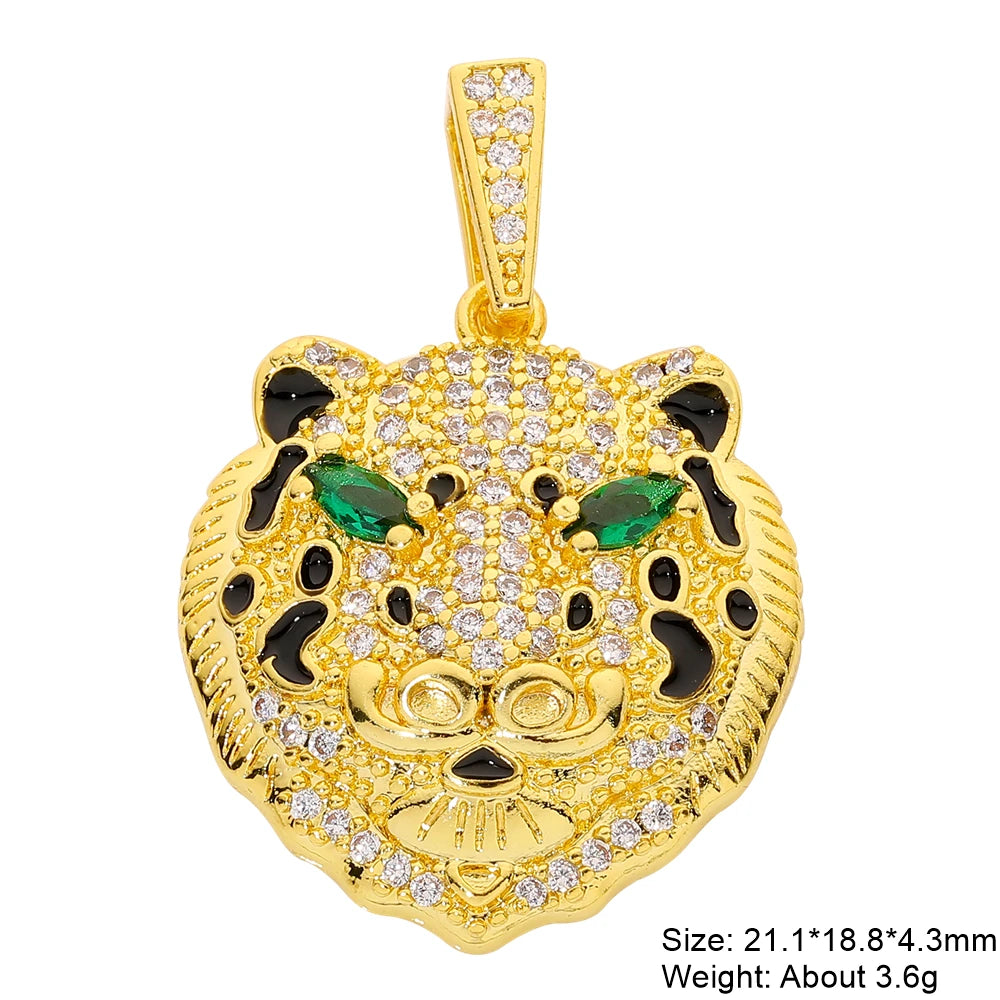 Juya 18K Real Gold Plated Cubic Zircon Bear Lion Bird Tiger Panther Head Leopard Charms For DIY Pendant Necklace Bracelet Making