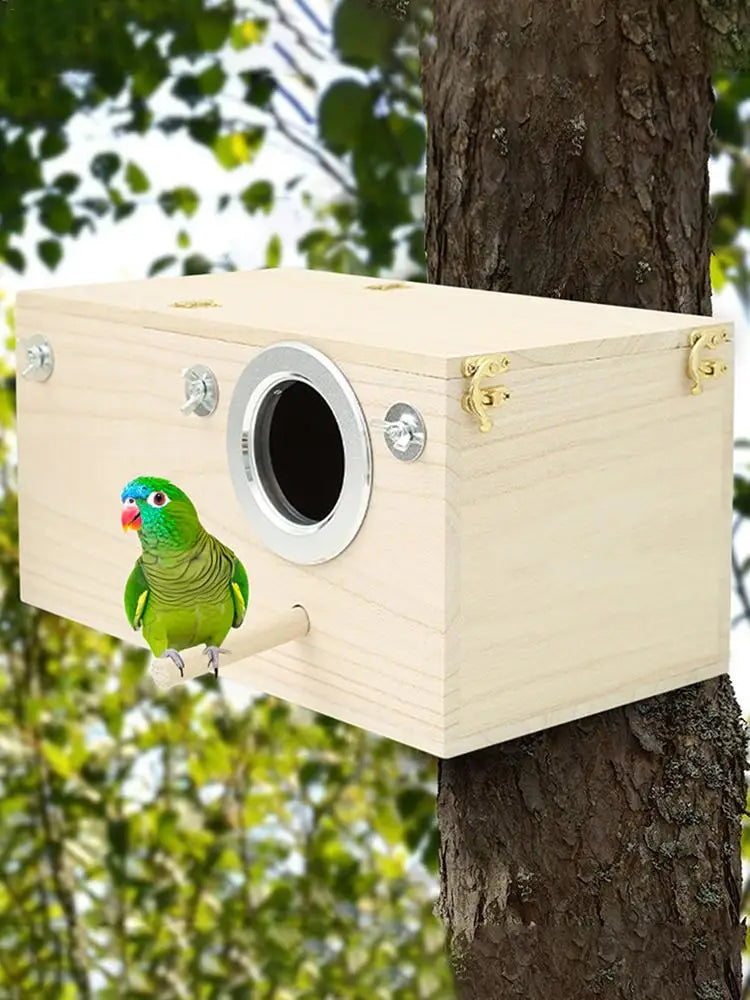 Parakeet Nest Box Wood Parrot Nesting Breeding House Nesting Boxes for Birds with Perch Stand Bird Cage Mating Box for Budgie