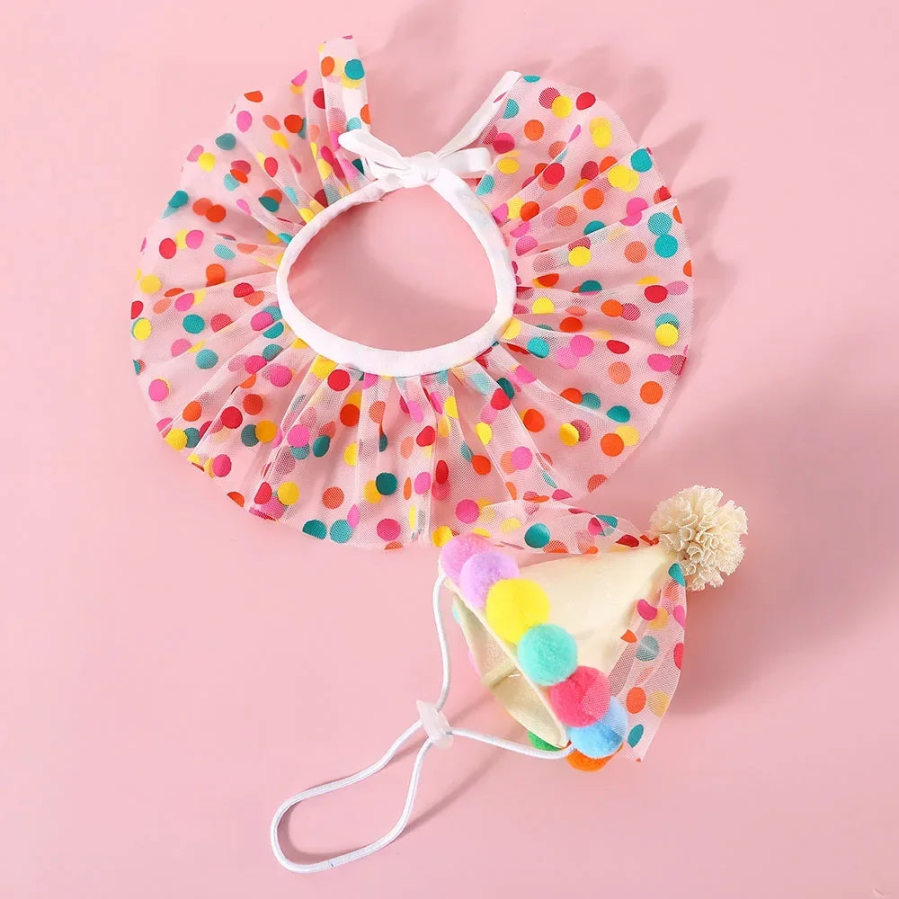 Pet Birthday Accessories Small Dog Cat Birthday Hat with Bandana Collar Pet Birthday Decorations for Kitten Pet Party Outfits