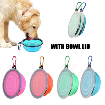 Foldable Silicone Dog Food Water Basin with Bowl Lips for Pets Outdoor Travel,Portable with Hooks for Pet Supplies, Feeding Bowl
