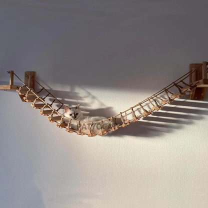 Cat Tree Wall Mounted Cat Climbing Shelves Cat Hammock and Cat Bridge with Ladder or Scratching Post for Cats Playing and Perch