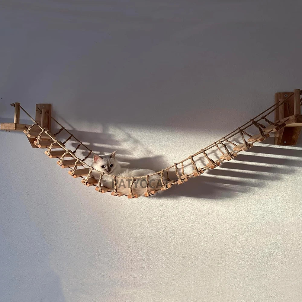 Cat Tree Wall Mounted Cat Climbing Shelves Cat Hammock and Cat Bridge with Ladder or Scratching Post for Cats Playing and Perch