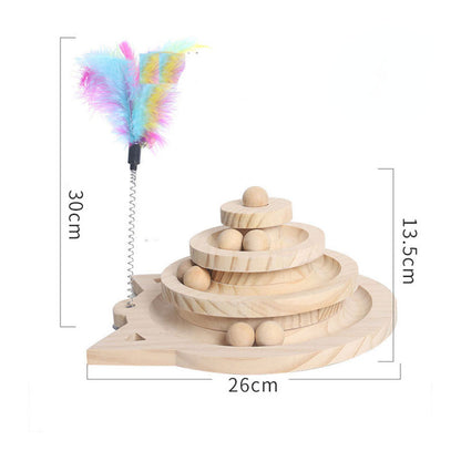 Wooden 2/3 Levels Pet cat Toy Tower Tracks Disc cat Intelligence Amusement Triple Play Disc Cat toys ball Training Toys
