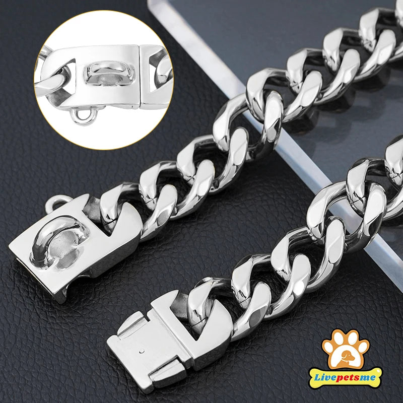 23MM Gold Dog Collar,Dog Chain Collars with Cuban Link Dog Collar,Heavy Duty Training Collar Chew Proof for Medium Dogs