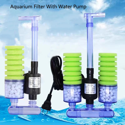 Aquarium Filter With Pump For Fish Tank Air Pump Skimmer Biochemical Sponge Filter Aquarium Bio Ball Filters Filtro Aquario