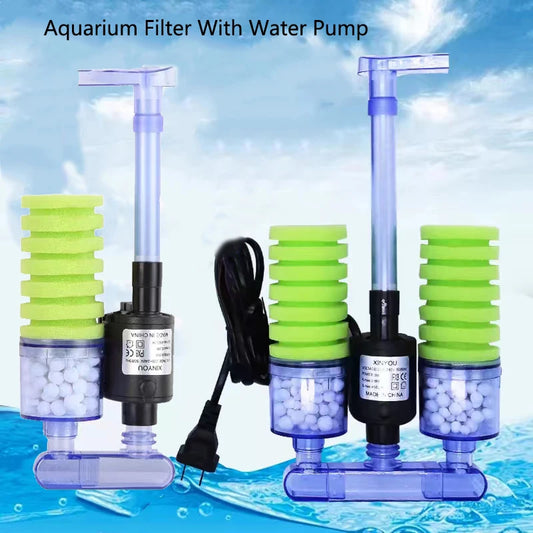Aquarium Filter With Pump For Fish Tank Air Pump Skimmer Biochemical Sponge Filter Aquarium Bio Ball Filters Filtro Aquario