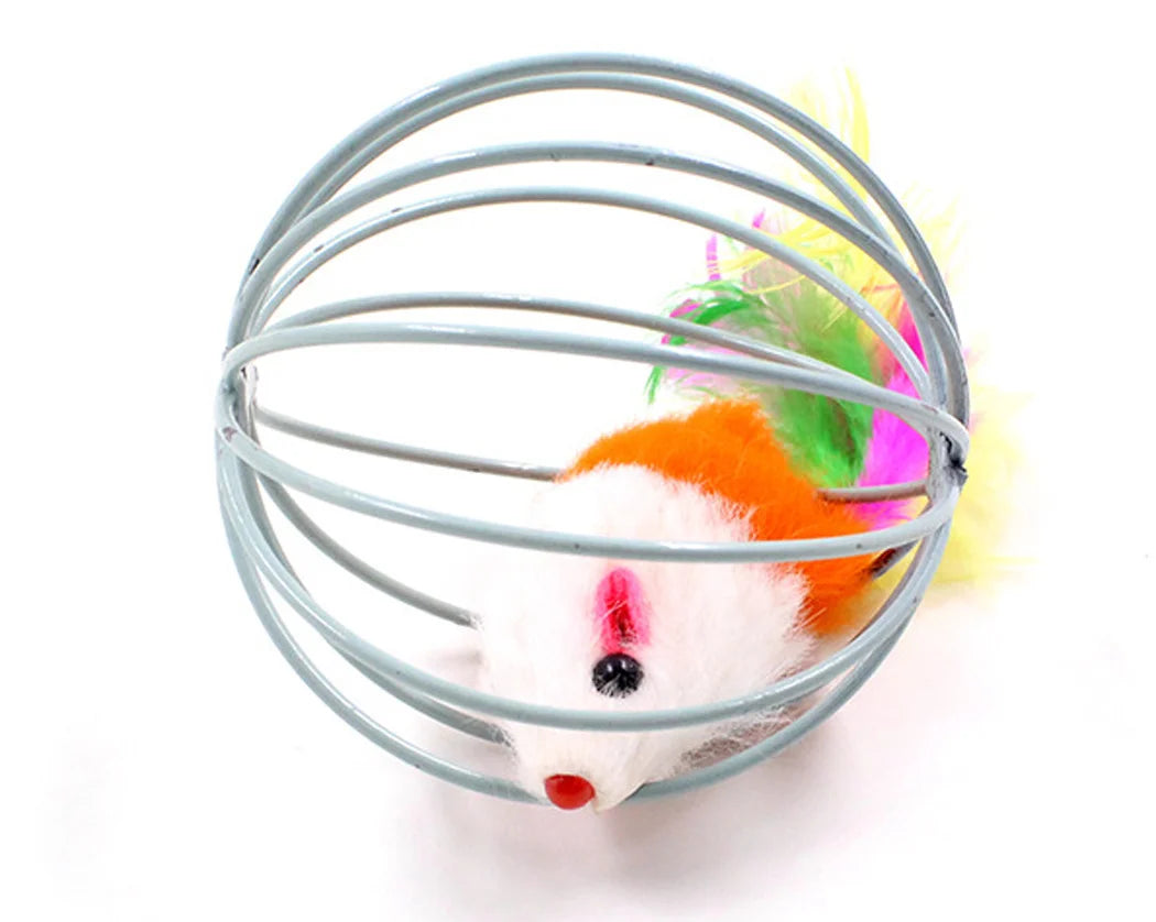 Funny Feather Mice Ball Cage For Kitten Creative Playing Toys Pet Products Play Cat Mouse Toy